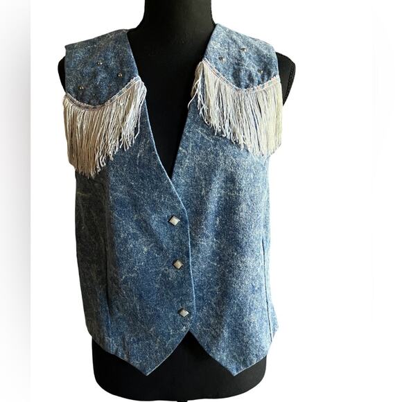 Vest with Fringe Handmade Denim look with Fringe l L l - Picture 1 of 11